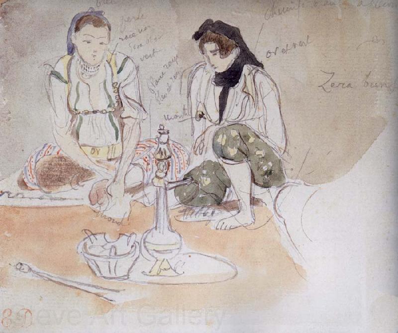 Eugene Delacroix Two Arab women seated France oil painting art